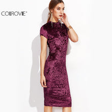COLROVIE Burgundy Velvet Bodycon Midi Dress