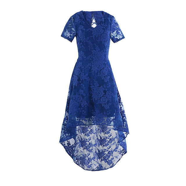 Beyprern Vintage High Low V-Neck Short Sleeve