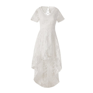 Beyprern Vintage High Low V-Neck Short Sleeve