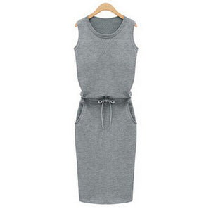 Summer Casual Dress Women Sleeveless Cotton Slim