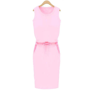 Summer Casual Dress Women Sleeveless Cotton Slim