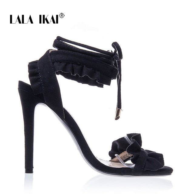 LALA IKAI Cross Bandage High Heels Sandals Women
