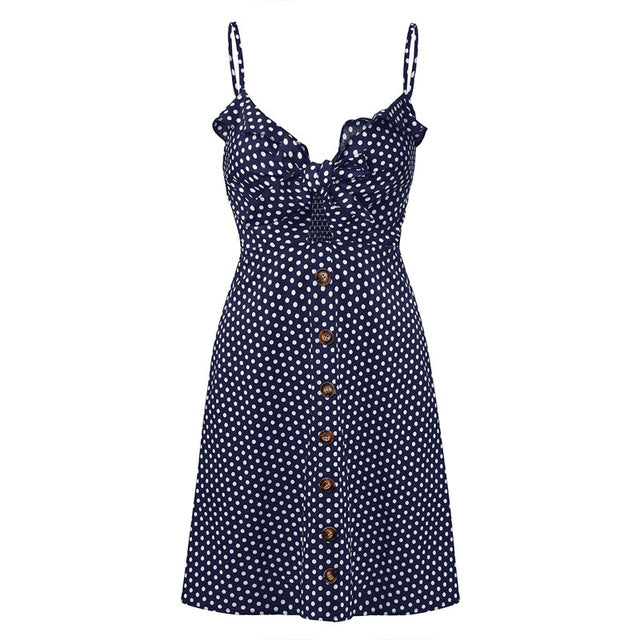 Ebizza Spaghetti Strap Polka Dots Print Dress