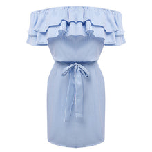 Women'S Stripe Mini Dress Casual Sexy Slash Neck Ruffles