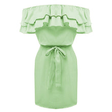 Women'S Stripe Mini Dress Casual Sexy Slash Neck Ruffles