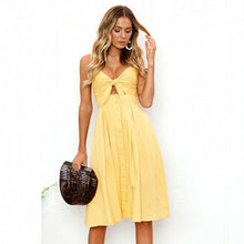 ELSVIOS 2018 Sexy Deep V-Neck Bow Dress Spaghetti