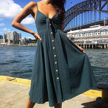 ELSVIOS 2018 Sexy Deep V-Neck Bow Dress Spaghetti