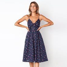 ELSVIOS 2018 Sexy Deep V-Neck Bow Dress Spaghetti