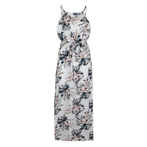 DeRuiLaDy 2018 Boho Floral Print Straps Long Dress