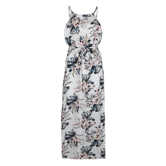 DeRuiLaDy 2018 Boho Floral Print Straps Long Dress