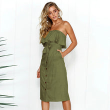 Casual Solid Ruffles Strapless Dress Female Buttons