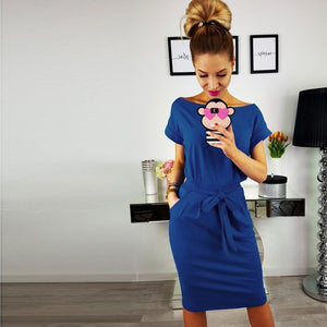 ELSVIOS O-Neckl Solid Slim Dress Summer Female